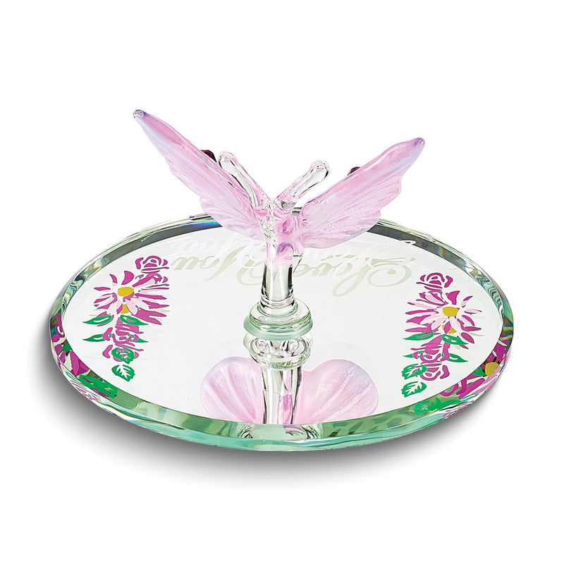 LOVE YOU Pink Butterfly with Crystals Handcrafted Glass Figurine