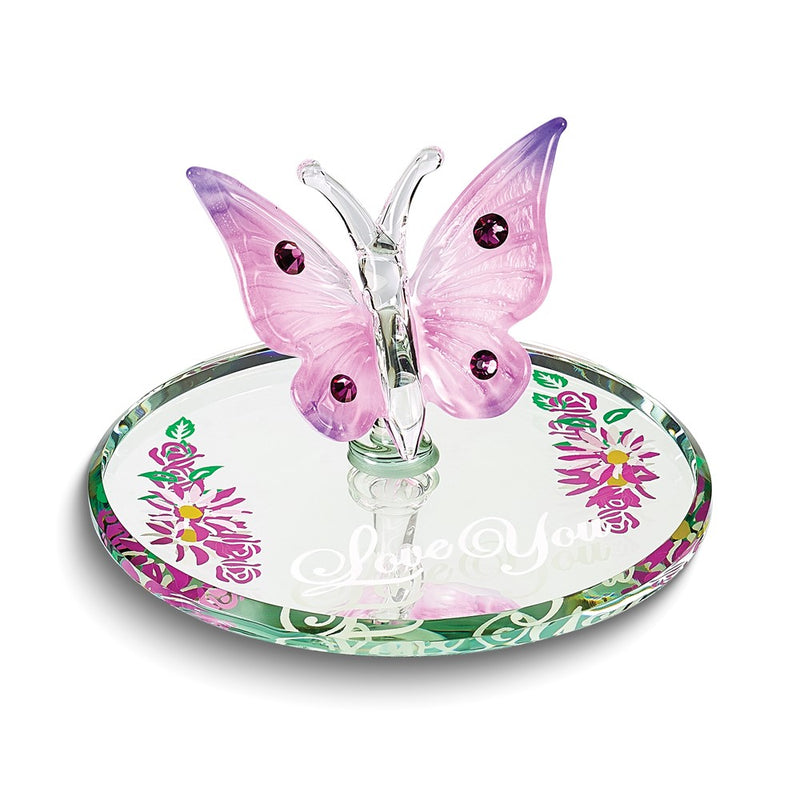 LOVE YOU Pink Butterfly with Crystals Handcrafted Glass Figurine