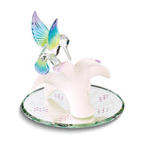 Rainbow Hummingbird and Lavender Lily with Base Handcrafted Glass Figurine
