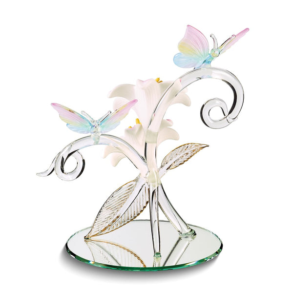 Butterflies and Lily Garden Handcrafted Glass Figurine