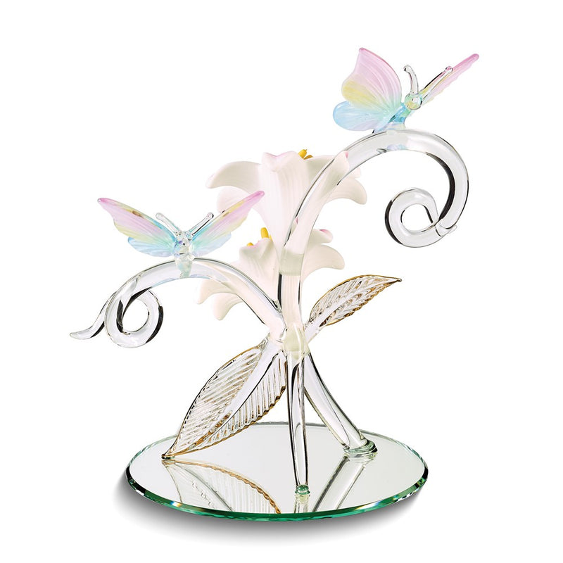 Butterflies and Lily Garden Handcrafted Glass Figurine
