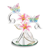 Butterflies and Lily Garden Handcrafted Glass Figurine