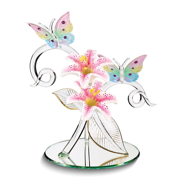 Butterflies and Lily Garden Handcrafted Glass Figurine