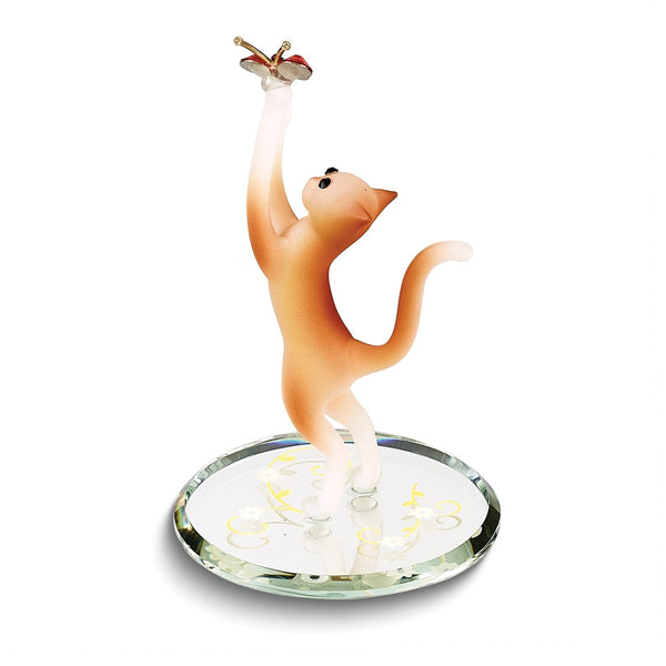 Tabby Cat and Butterfly Handcrafted Glass Figurine