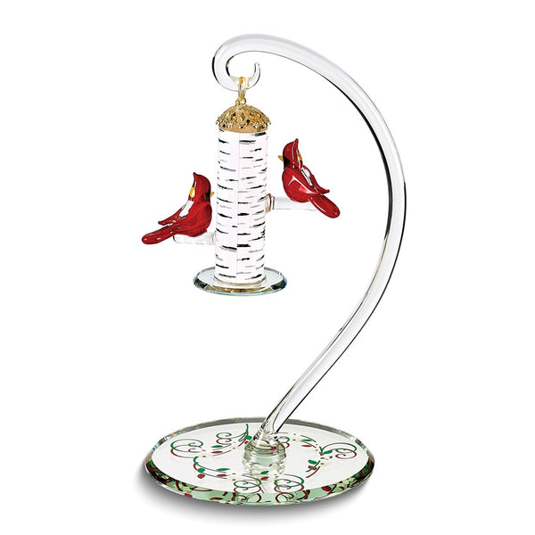 Cardinal's Delight with Feeder Handcrafted Glass Figurine