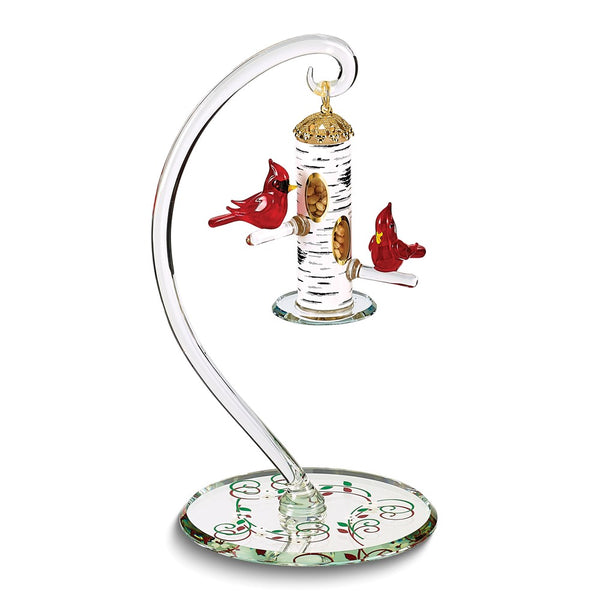 Cardinal's Delight with Feeder Handcrafted Glass Figurine