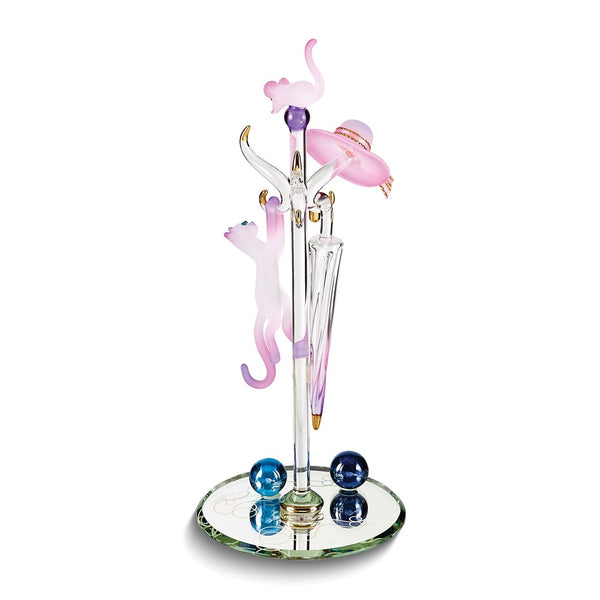 Coat Rack with Cat and Mouse Handcrafted Glass Figurine