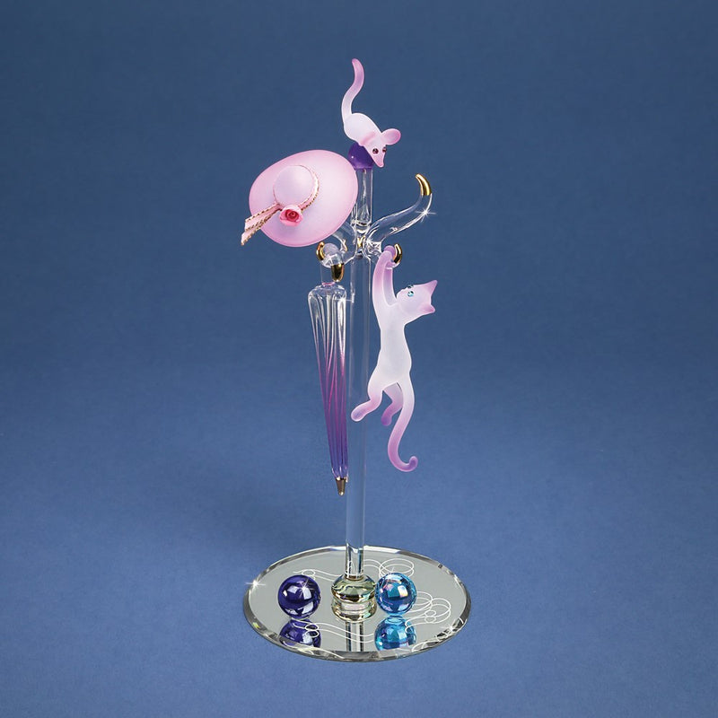 Coat Rack with Cat and Mouse Handcrafted Glass Figurine