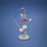 Hummingbirds with Sweet Feeder and Pink Flowers Handcrafted Glass Figurine