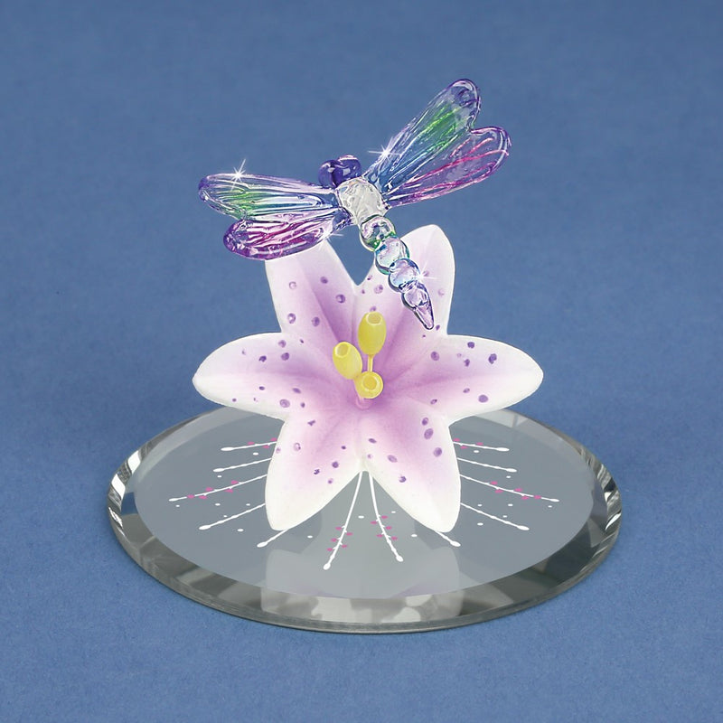 Dragonfly and Lavender Lily with Base Handcrafted Glass Figurine