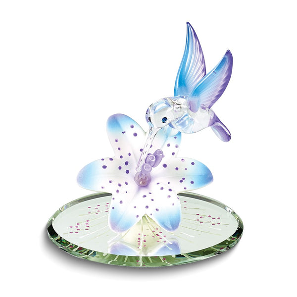 Hummingbird and Blue Lily with Base Handcrafted Glass Figurine
