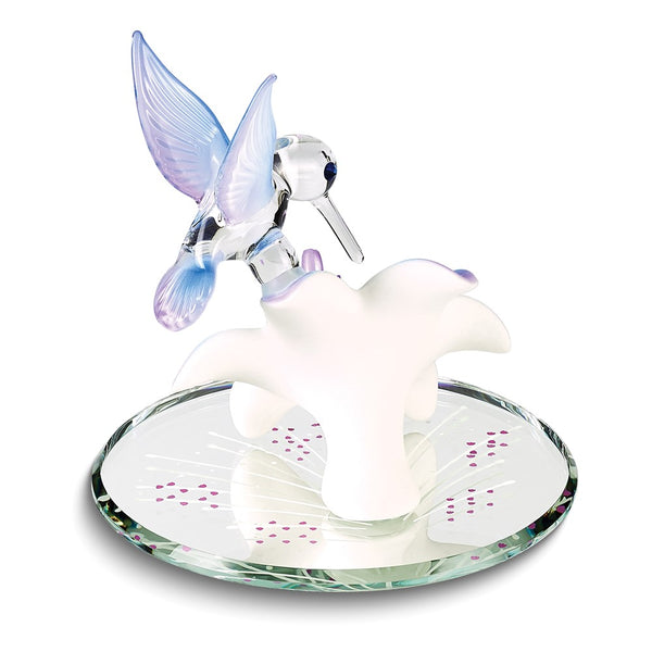 Blue Hummingbird and Blue Lily with Base Handcrafted Glass Figurine