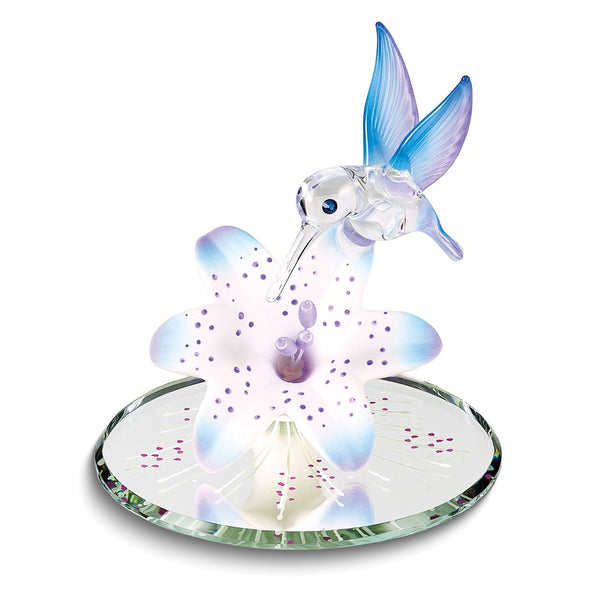 Blue Hummingbird and Blue Lily with Base Handcrafted Glass Figurine