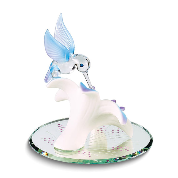 Blue and Purple Hummingbird and Lily with Base Handcrafted Glass Figurine
