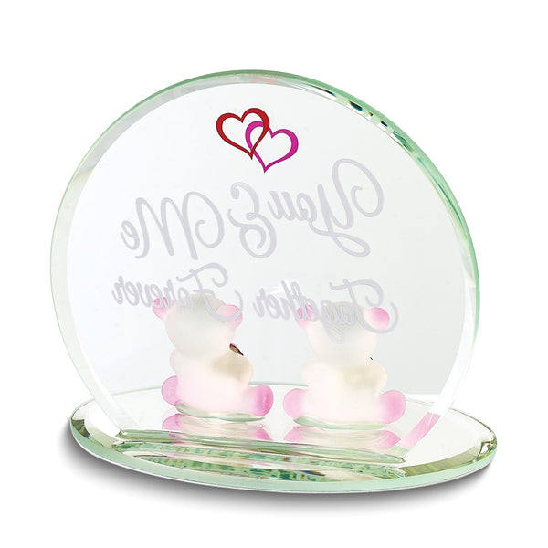 YOU AND ME TOGETHER FOREVER Bears with Red Heart Crystals Handcrafted Glass Figurine