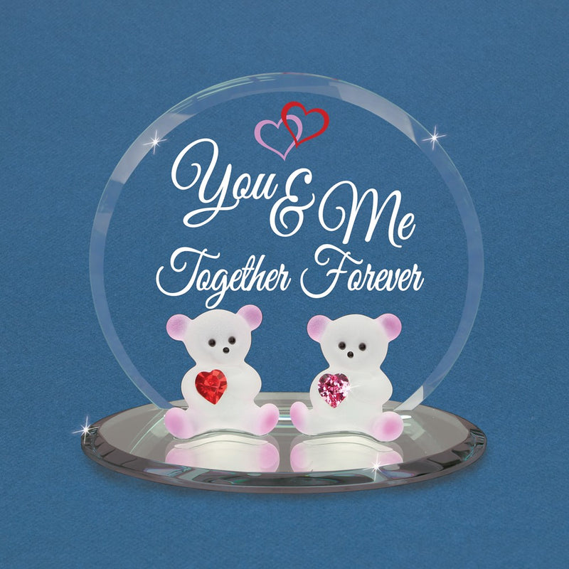 YOU AND ME TOGETHER FOREVER Bears with Red Heart Crystals Handcrafted Glass Figurine