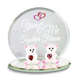 YOU AND ME TOGETHER FOREVER Bears with Red Heart Crystals Handcrafted Glass Figurine