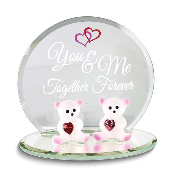 YOU AND ME TOGETHER FOREVER Bears with Red Heart Crystals Handcrafted Glass Figurine