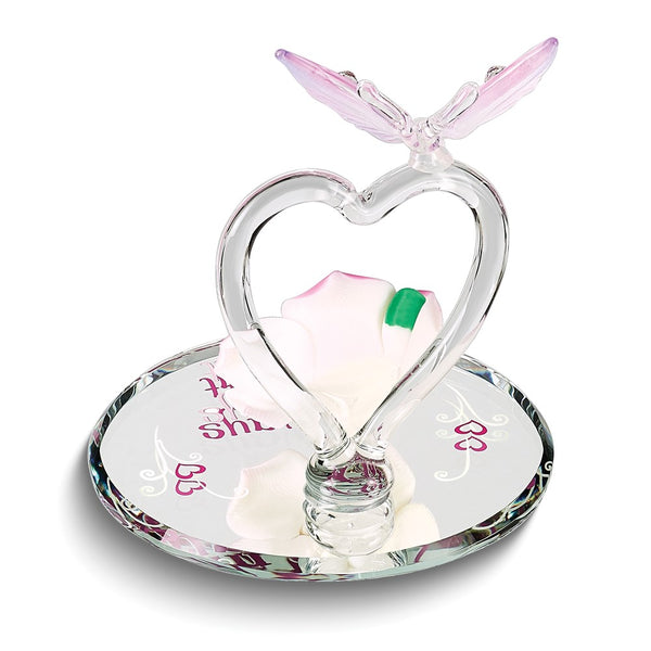 ALWAYS IN MY HEART Butterfly and Pink Rose Handcrafted Glass Figurine