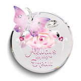 ALWAYS IN MY HEART Butterfly and Pink Rose Handcrafted Glass Figurine