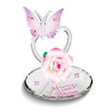 ALWAYS IN MY HEART Butterfly and Pink Rose Handcrafted Glass Figurine
