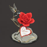I LOVE YOU Hummingbird and Red Rose Handcrafted Glass Figurine with 22k Gold Trim