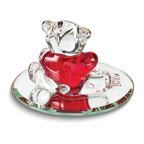 YOU AND ME TOGETHER FOREVER Bear with Red Heart Handcrafted Glass Figurine