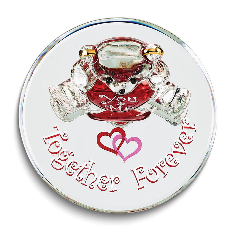 YOU AND ME TOGETHER FOREVER Bear with Red Heart Handcrafted Glass Figurine