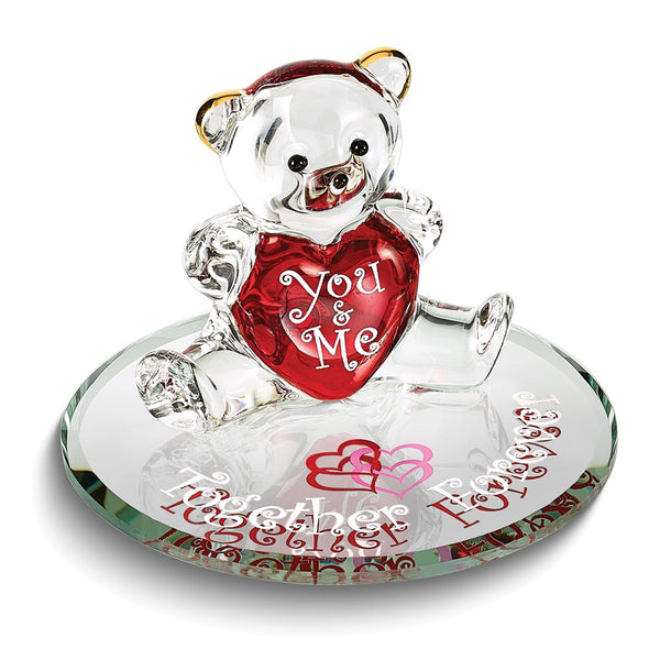 YOU AND ME TOGETHER FOREVER Bear with Red Heart Handcrafted Glass Figurine