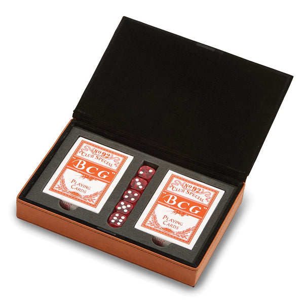 Caramel Leatherette 5 Dice and 2 Card Deck Set