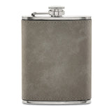 Grey Leatherette Covered 8 ounce Stainless Steel Flask with 2 Shot Glasses Gift Set
