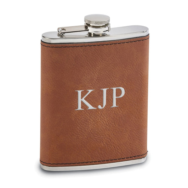 Caramel Leatherette Covered 8 ounce Steel Flask