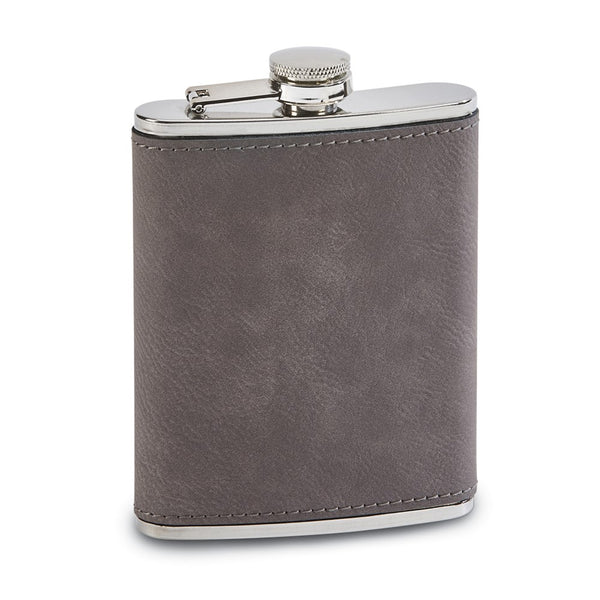 Grey Leatherette Covered 8 ounce Steel Flask
