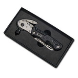 Black Glass Breaker/Seat Belt Cutter/Ratchet Driver with 3 Bits/Knife/Saw/Bottle Opener/Wrench and LED Light Multi-Tool