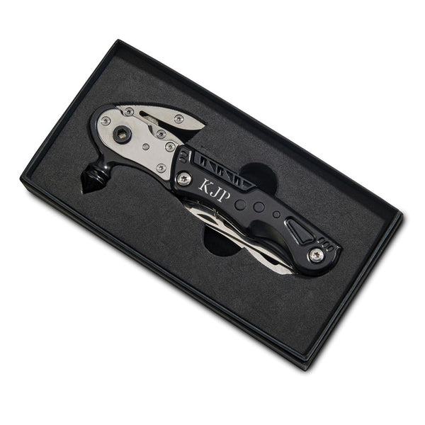 Black Glass Breaker/Seat Belt Cutter/Ratchet Driver with 3 Bits/Knife/Saw/Bottle Opener/Wrench and LED Light Multi-Tool