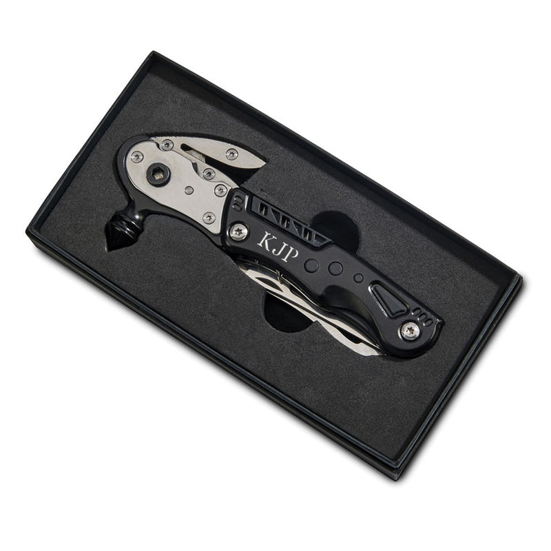 Black Glass Breaker/Seat Belt Cutter/Ratchet Driver with 3 Bits/Knife/Saw/Bottle Opener/Wrench and LED Light Multi-Tool