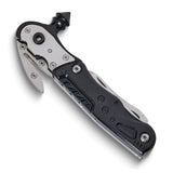 Black Glass Breaker/Seat Belt Cutter/Ratchet Driver with 3 Bits/Knife/Saw/Bottle Opener/Wrench and LED Light Multi-Tool