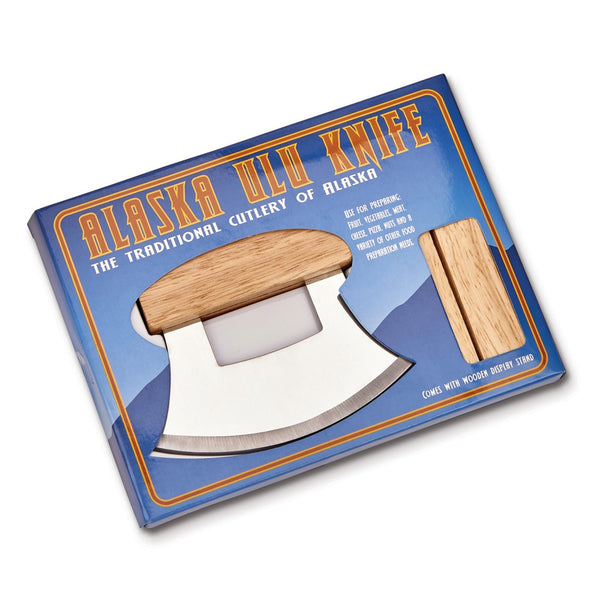 Stainless Steel Ulu Knife with Wooden Stand
