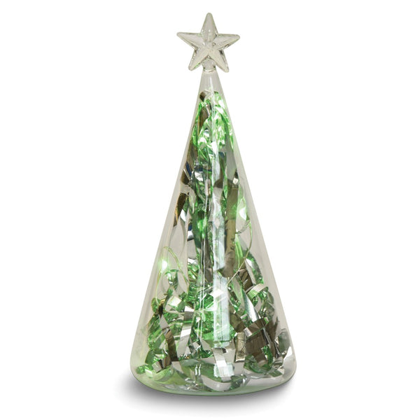 7 Inch Glass Christmas Tree with Green Lights