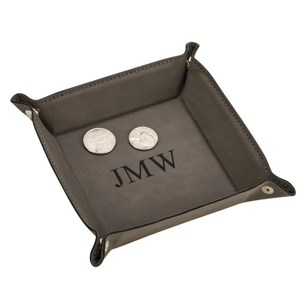 Grey Leatherette Snap Valet Tray