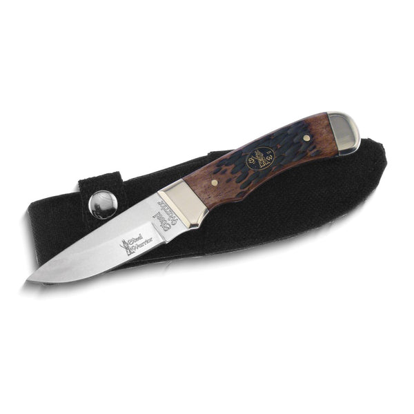 Steel Warrior Coon Hunter Autumn Wood Handle 440 Steel Blade Knife with Sheath