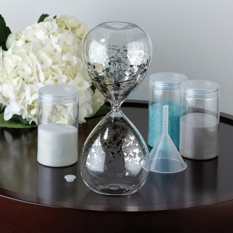 Lillian Rose Unity Sand Hour Glass Includes Funnel and White, Grey, and Aqua Sand