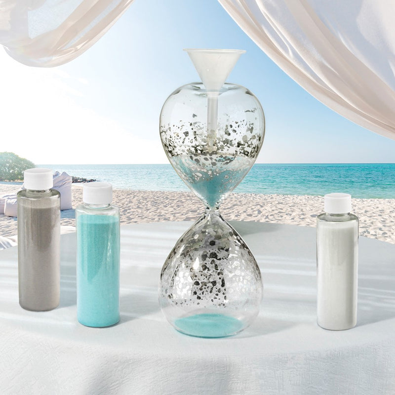 Lillian Rose Unity Sand Hour Glass Includes Funnel and White, Grey, and Aqua Sand