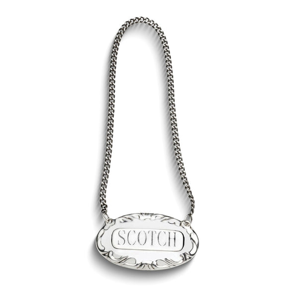 Empire Sterling Silver Scotch Liquor Label with 8 inch Chain