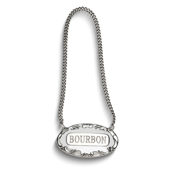Empire Sterling Silver Bourbon Liquor Label with 8 inch Chain
