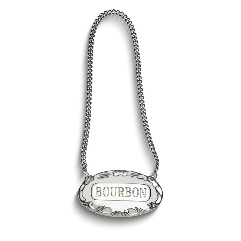 Empire Sterling Silver Bourbon Liquor Label with 8 inch Chain