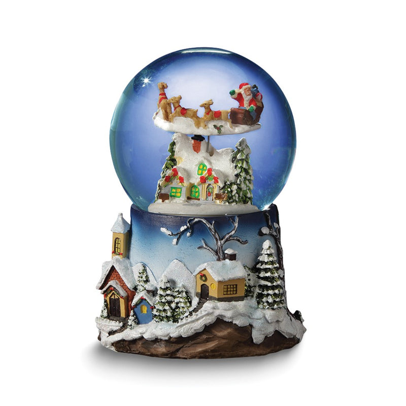 San Francisco Music Box Santa Flying Over Village Water Globe Plays 3 Holiday Tunes