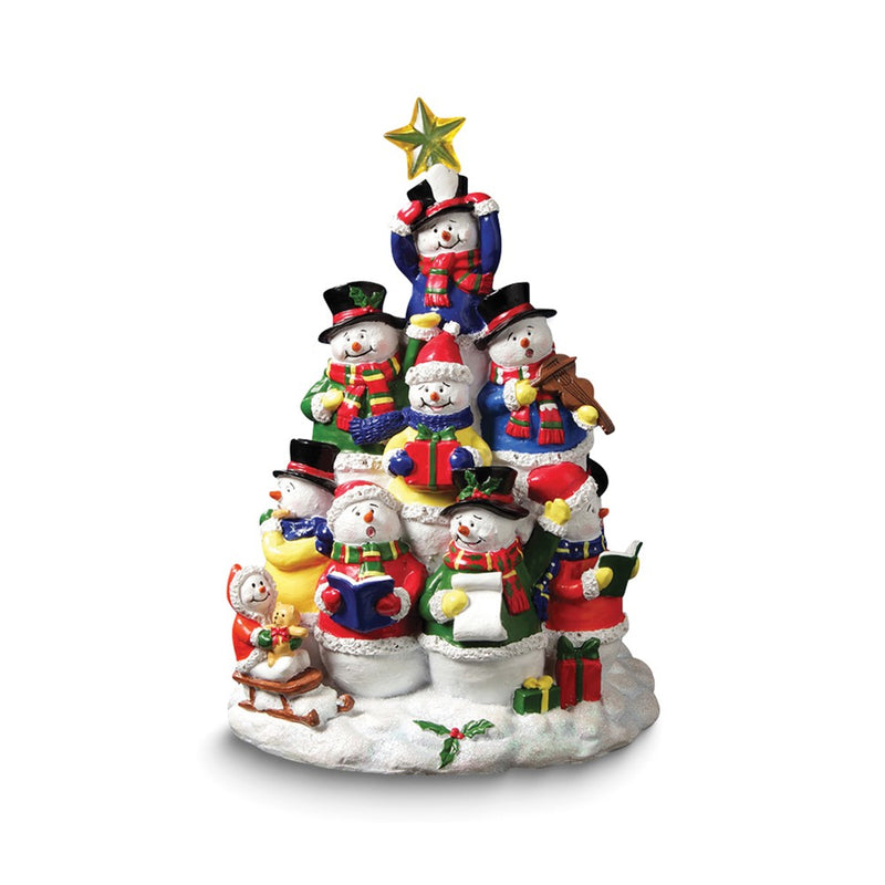 San Francisco Music Box Snowman Tree Lighted Figurine - Plays 8 Holiday Tunes