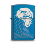 Zippo High Polish Blue Laser Engrave Eagle and Flag Lighter