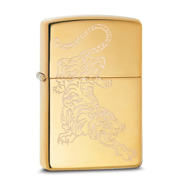 Zippo High Polish Brass Lustre Tiger Lighter